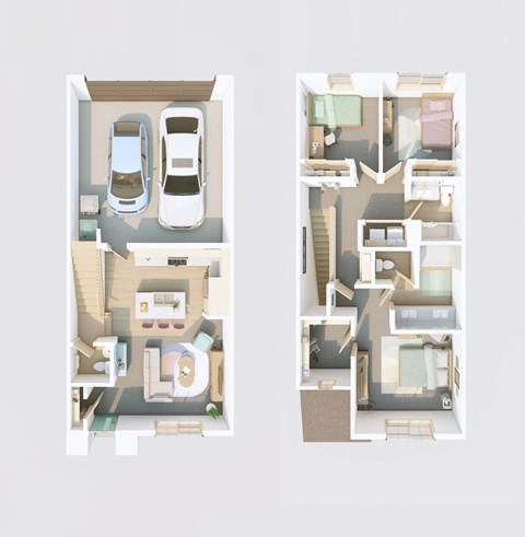 Floor plan for 3 beds, 2.5 baths, 1312 sqft